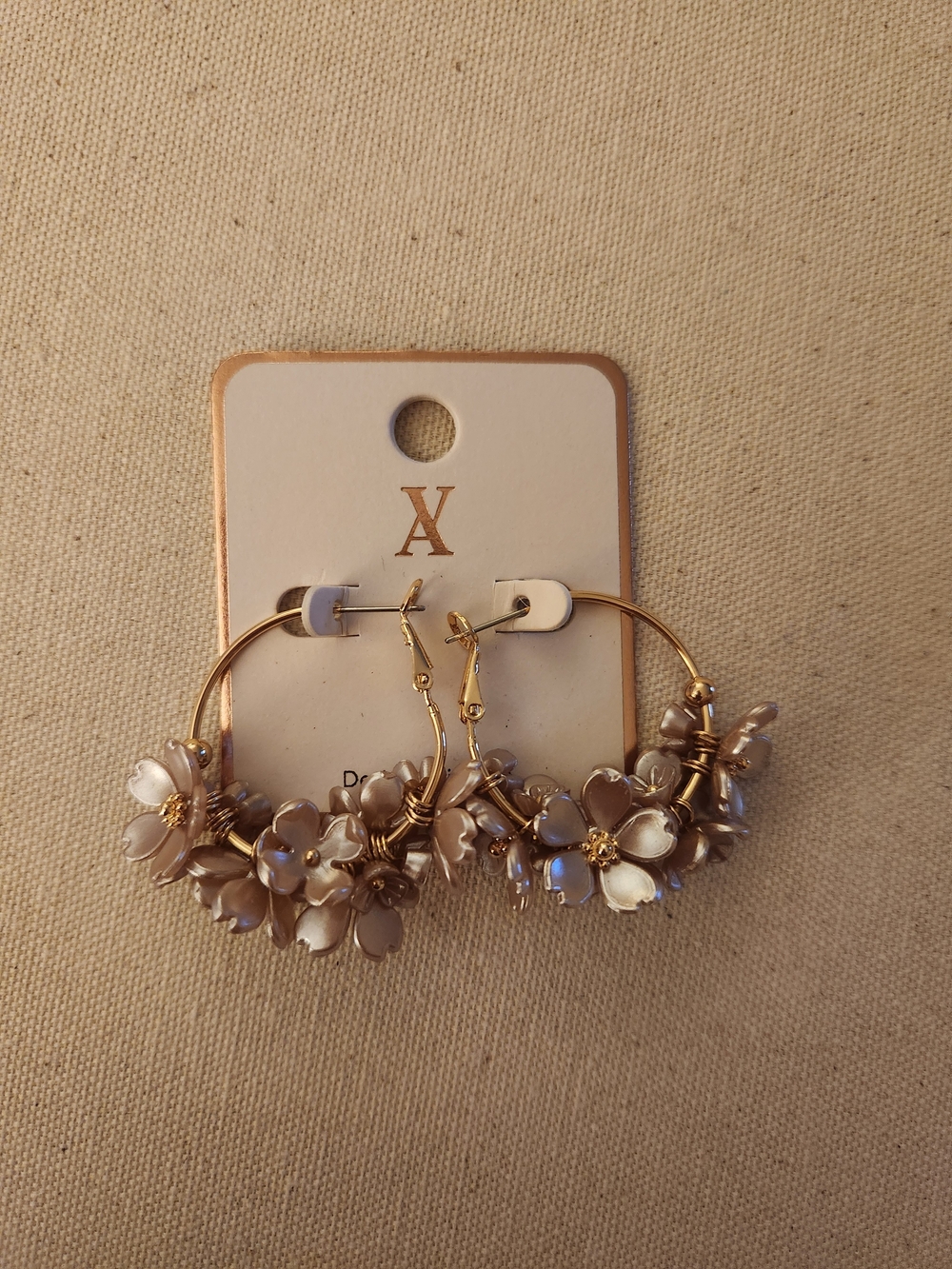 Gold Hoop Earrings with Mother-of-Pearl Flower Accents